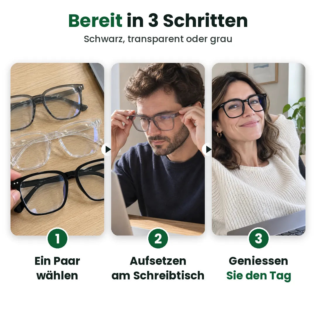 Drei Schritte mit der Computerbrille: Paar wählen, aufsetzen, den Tag geniessen