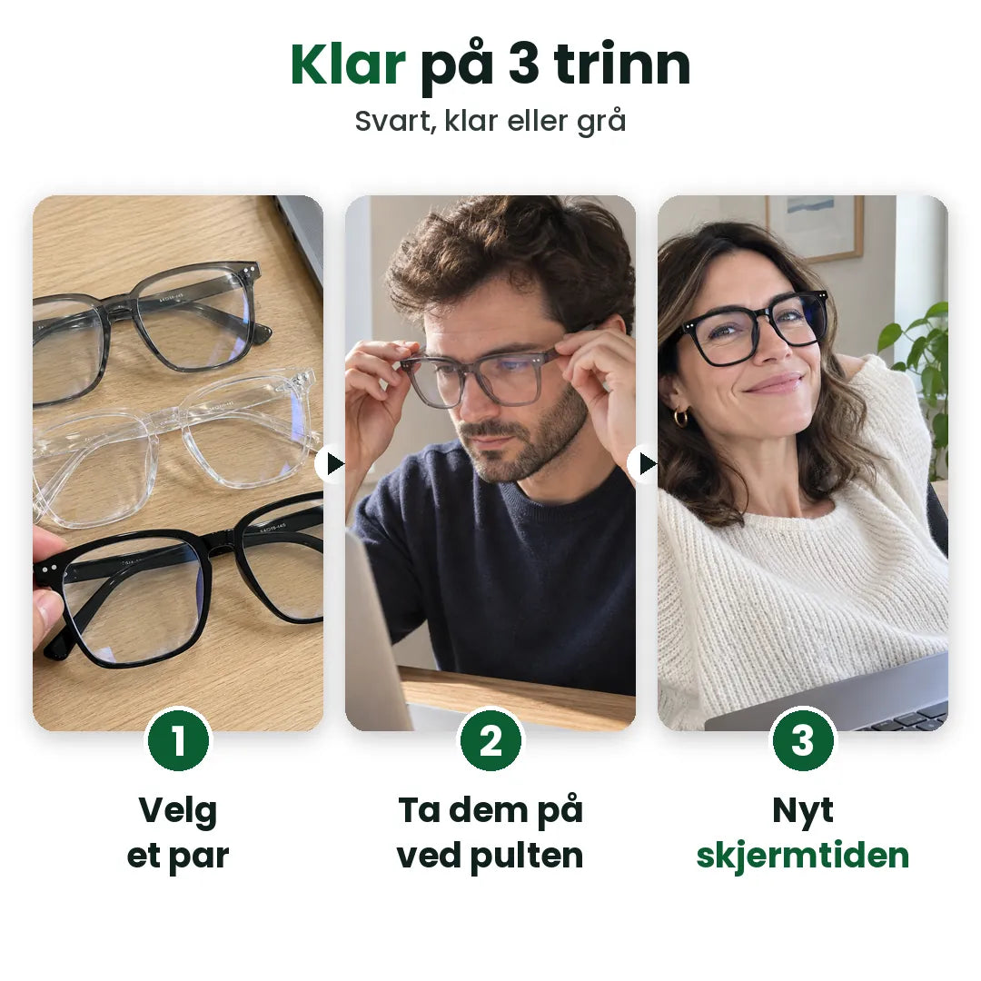 Tre trinn med databriller: velg et par, ta dem på, nyt skjermtiden