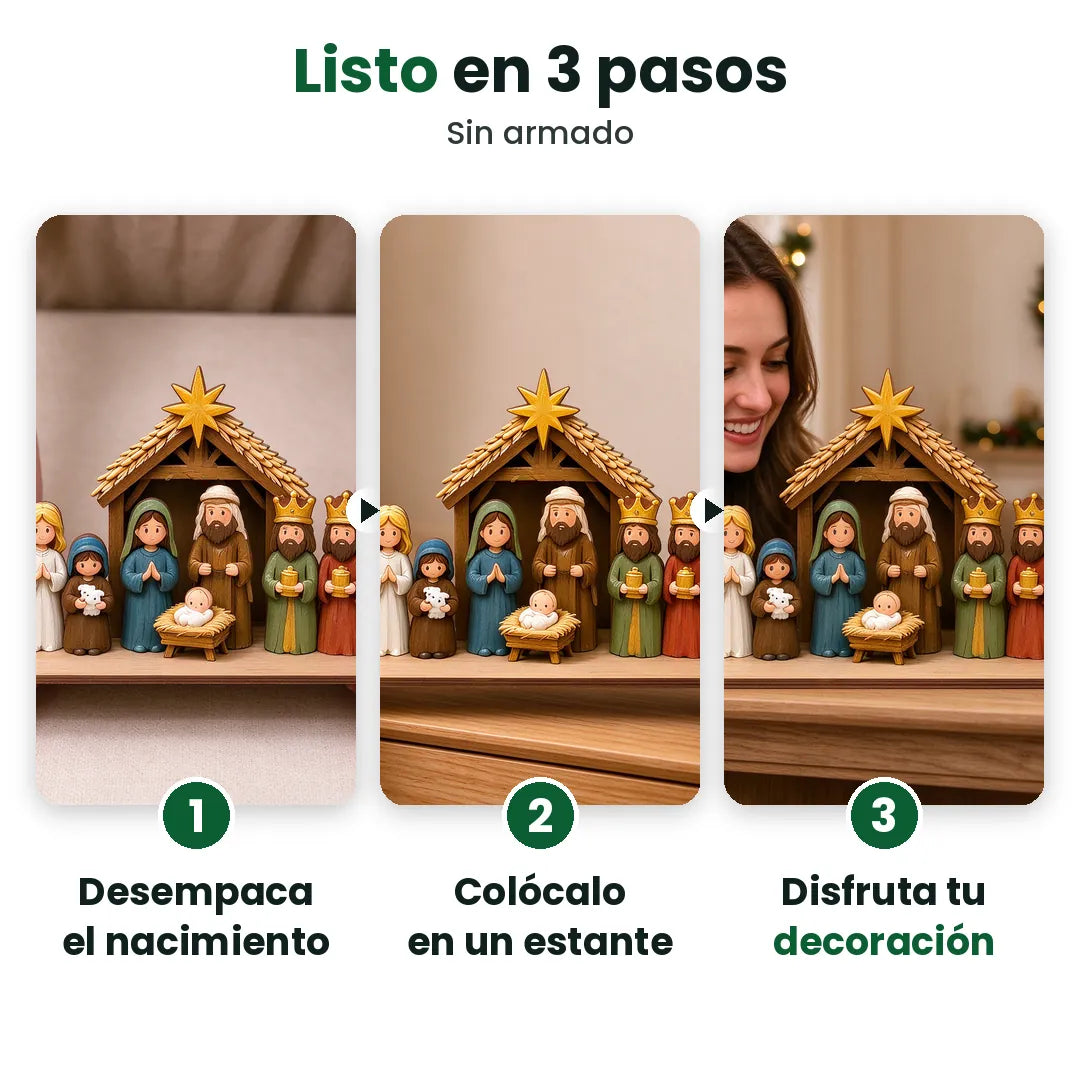 Tres pasos para exhibir el nacimiento de madera: desempacar, colocar y disfrutar