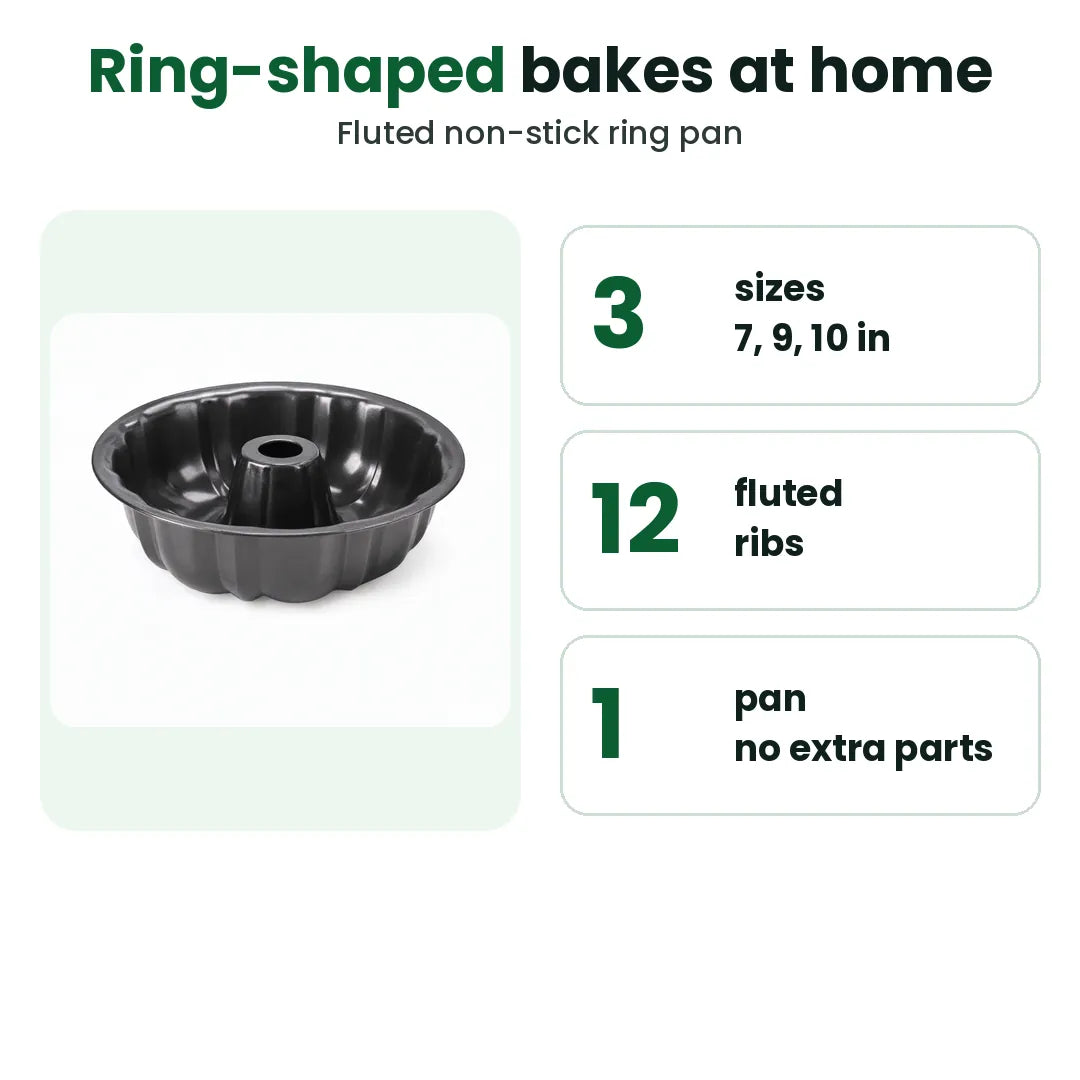 Fluted non-stick ring cake pan in 7, 9 and 10 inch sizes