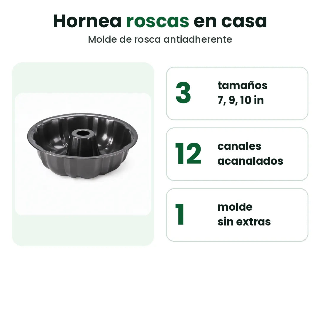 Molde para rosca antiadherente acanalado en tamaños de 7, 9 y 10 pulgadas