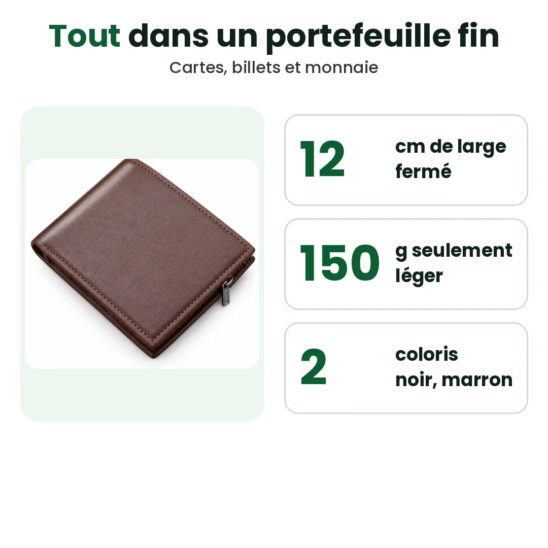 Taille et poids du portefeuille homme avec les deux coloris, noir et marron