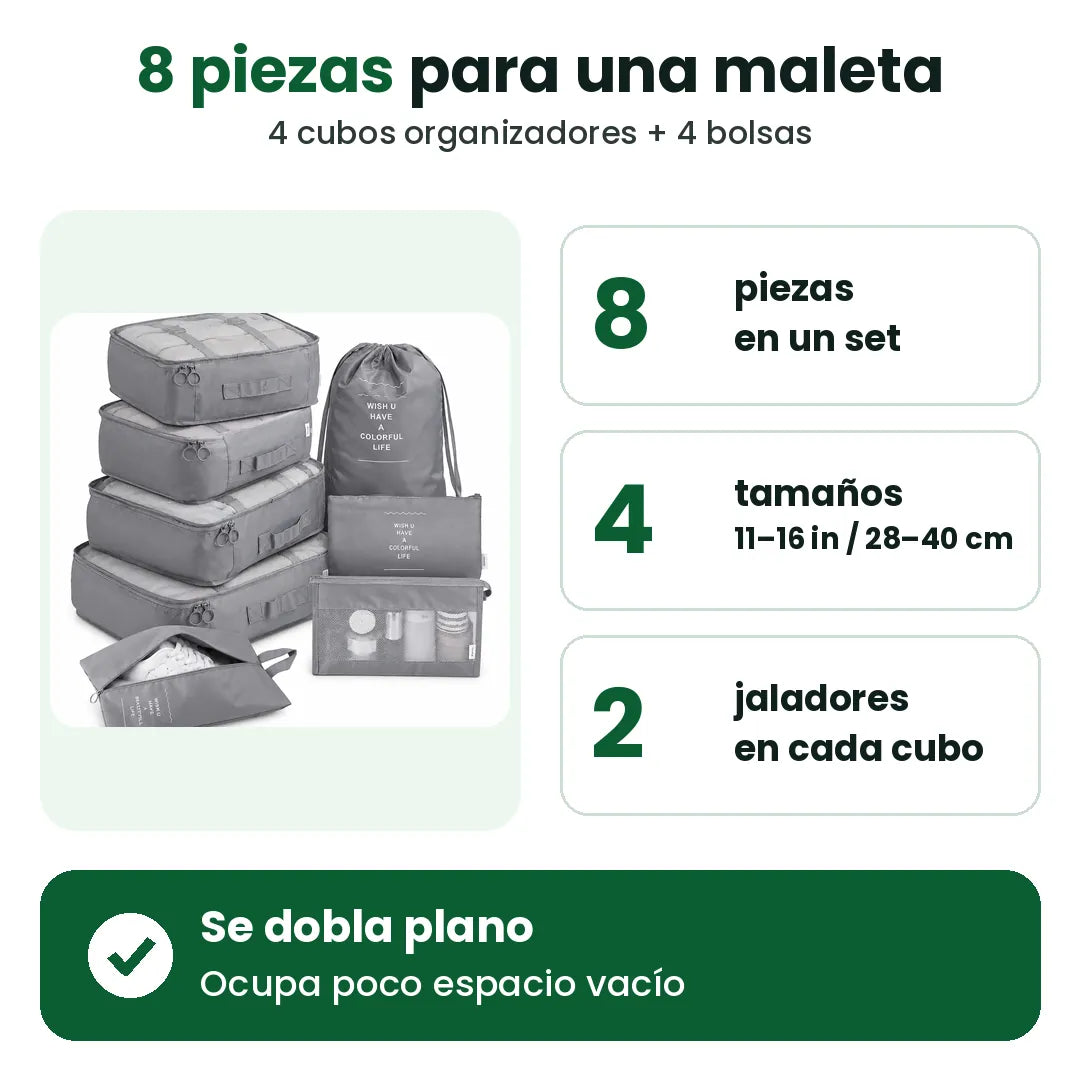 Set de cubos organizadores de 8 piezas: 4 tamaños de cubo, 2 jaladores por cubo, se dobla plano