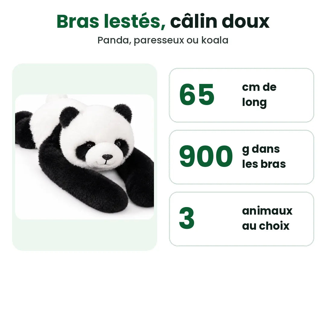 Peluche lestée panda avec taille, poids et modèles