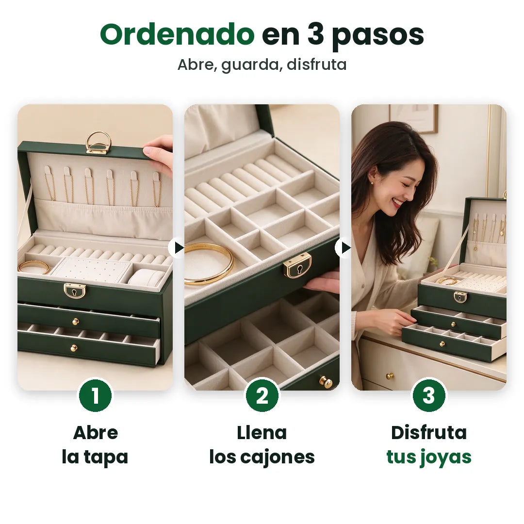 Tres pasos para ordenar tus joyas: abre la tapa, llena los cajones, disfruta