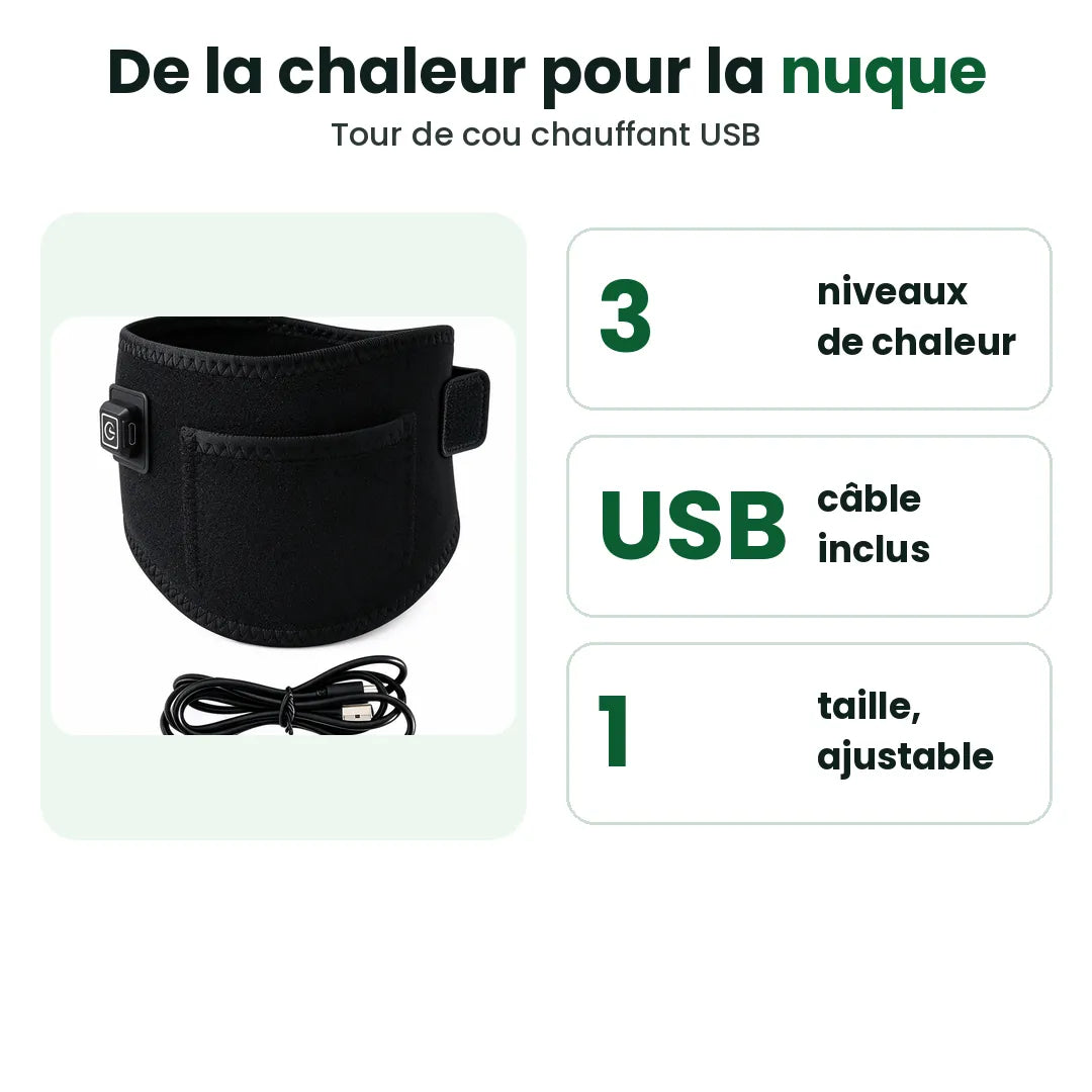 Tour de cou chauffant avec 3 niveaux de chaleur, alimenté par USB