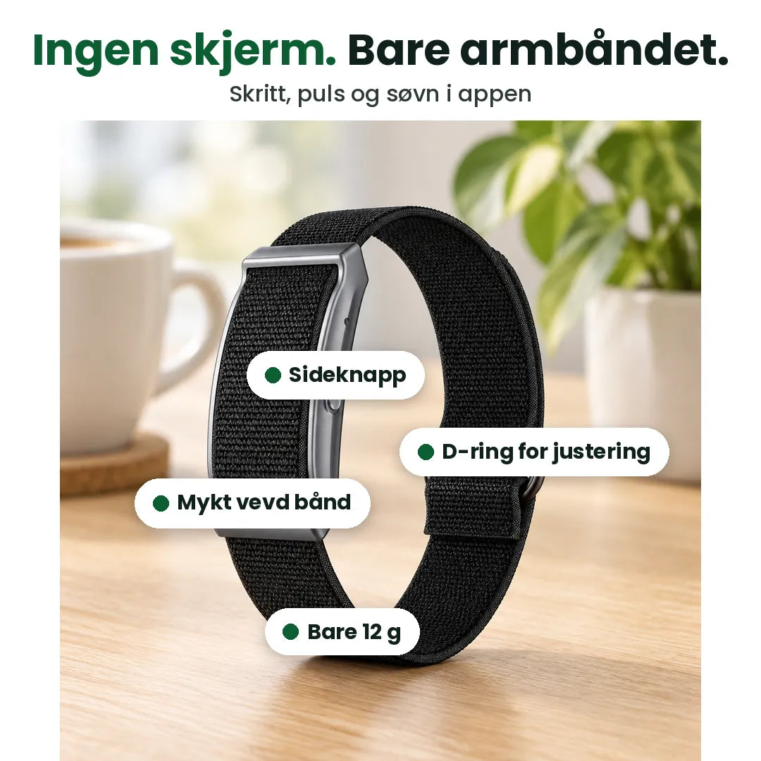 Aktivitetsarmbånd uten skjerm med vevd bånd, sideknapp og D-ring, med merking