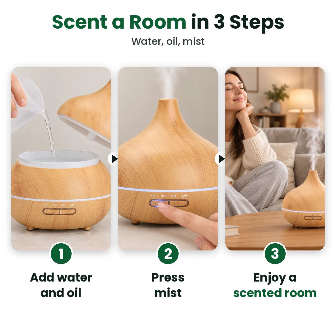 Three steps to scent a room with an essential oil diffuser