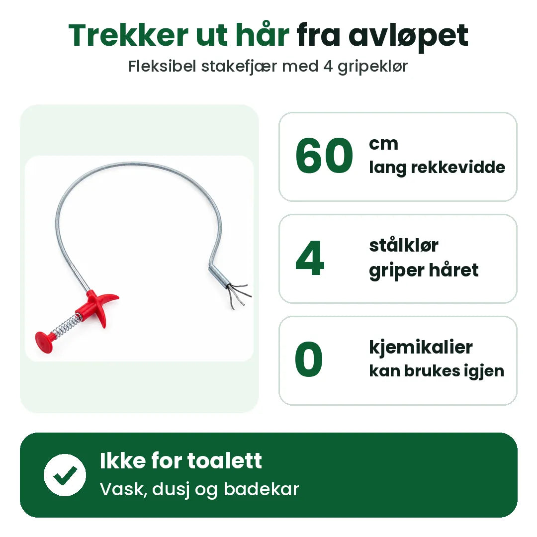 Stakefjær: 60 cm rekkevidde, 4 stålklør, uten kjemikalier, ikke for toalett