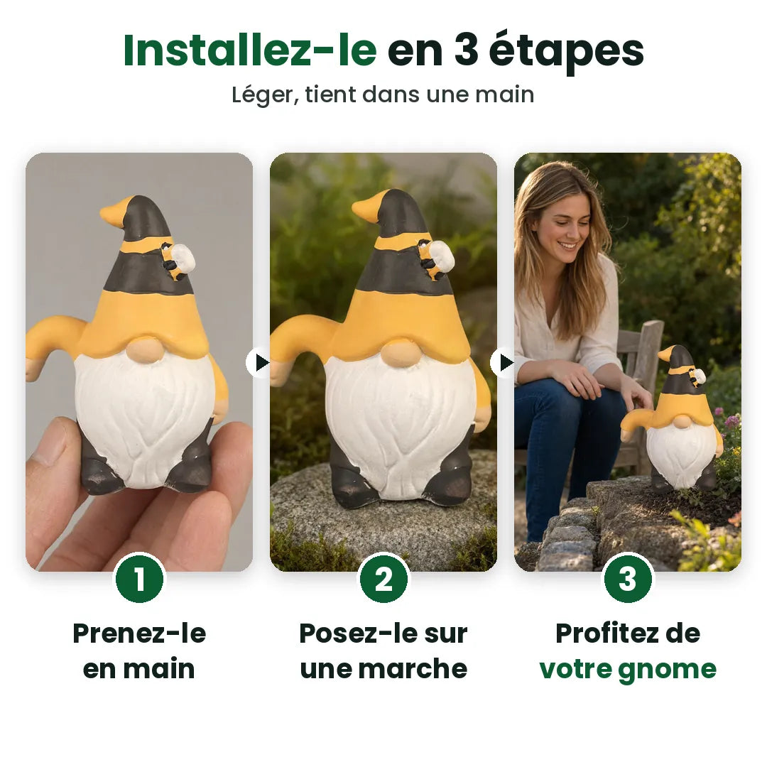 Trois étapes pour installer un gnome de jardin en céramique : prendre, poser, profiter