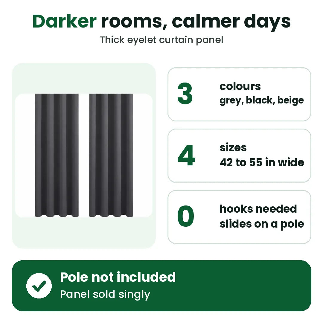 Eyelet blackout curtains in 3 colours and 4 sizes