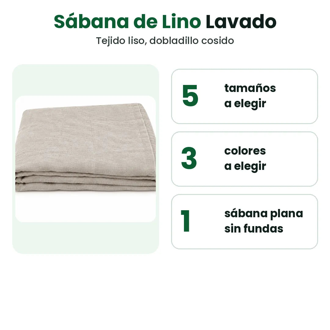 Sábana plana de lino lavado en 5 tamaños y 3 colores