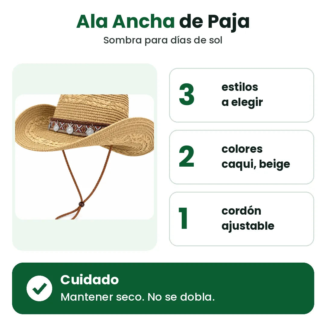 Sombrero de paja de ala ancha: 3 estilos, 2 colores, barboquejo ajustable