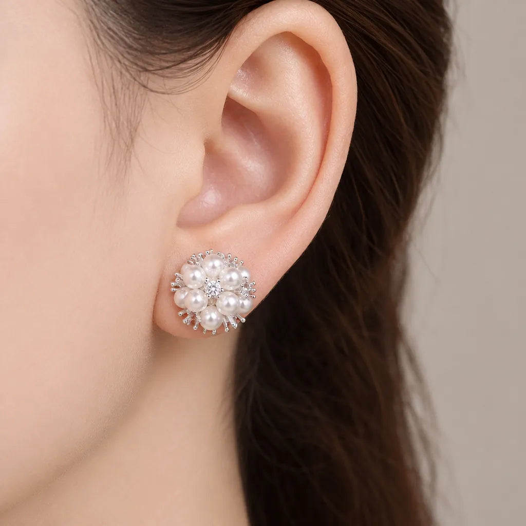 Pearl Cluster Stud Earrings for Women